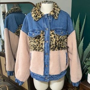 Denim/fleece color black jacket